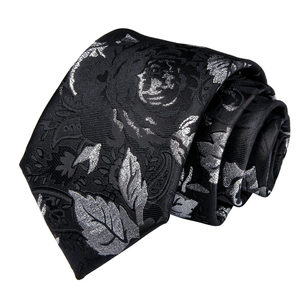 GentCrest Black Floral Tie with Accessories - Image 5