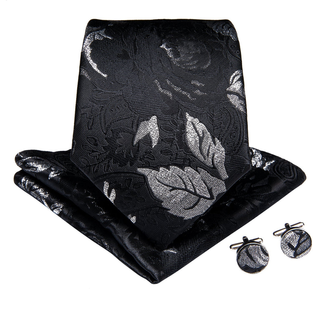 GentCrest Black Floral Tie with Accessories - Image 4