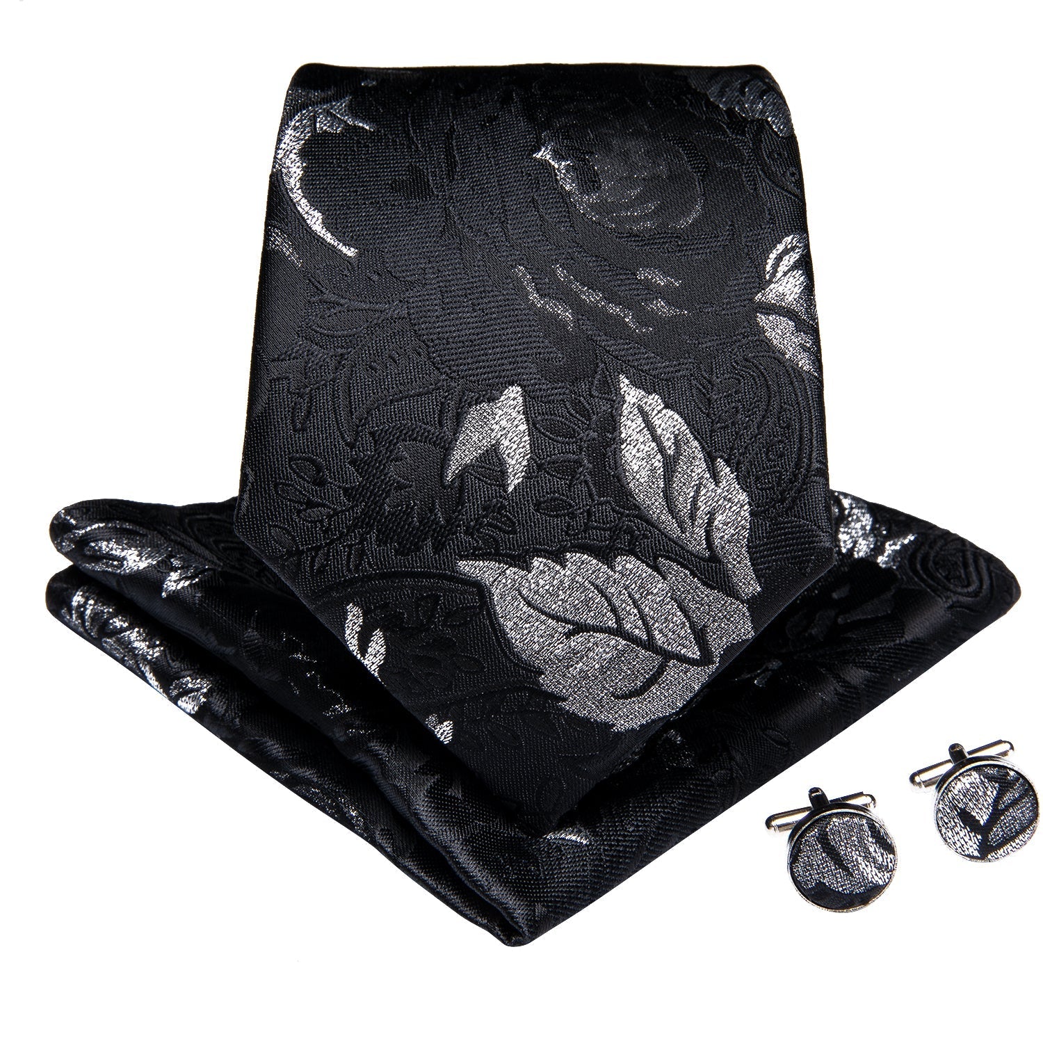 GentCrest Black Floral Tie with Accessories - Image 4