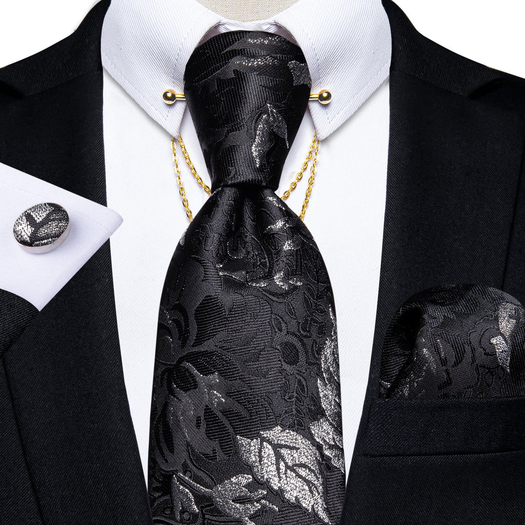 GentCrest Black Floral Tie with Accessories - Image 1