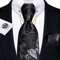 GentCrest Black Floral Tie with Accessories - Image 1
