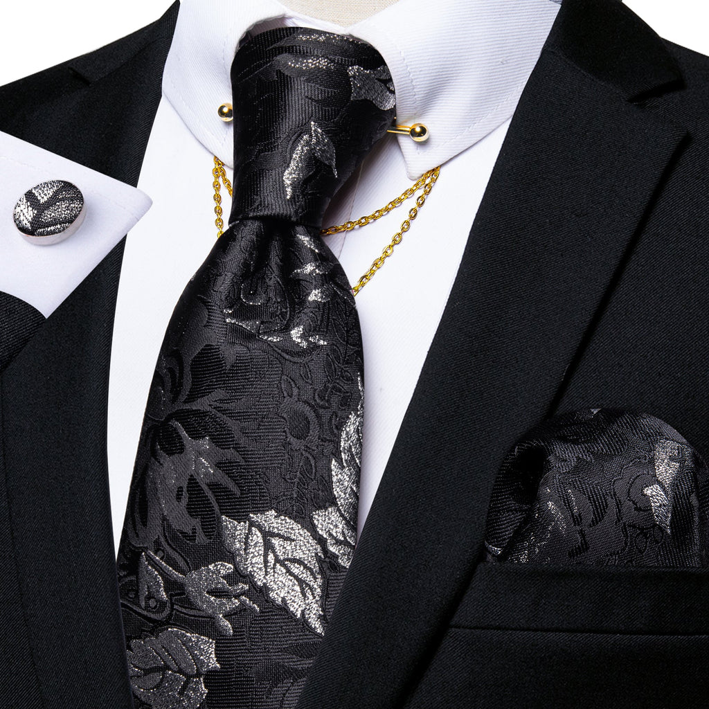 GentCrest Black Floral Tie with Accessories - Image 2