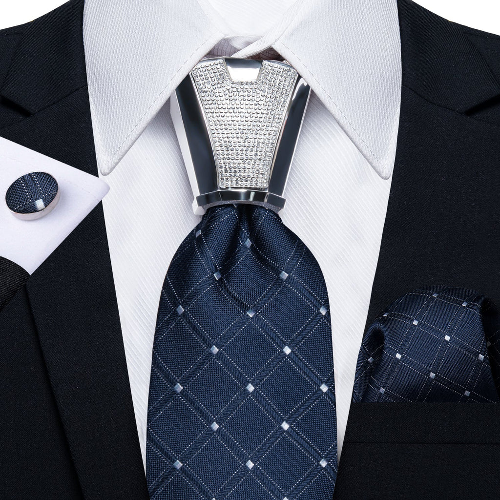 GentCrest Blue Plaid Tie with Rings - Image 4