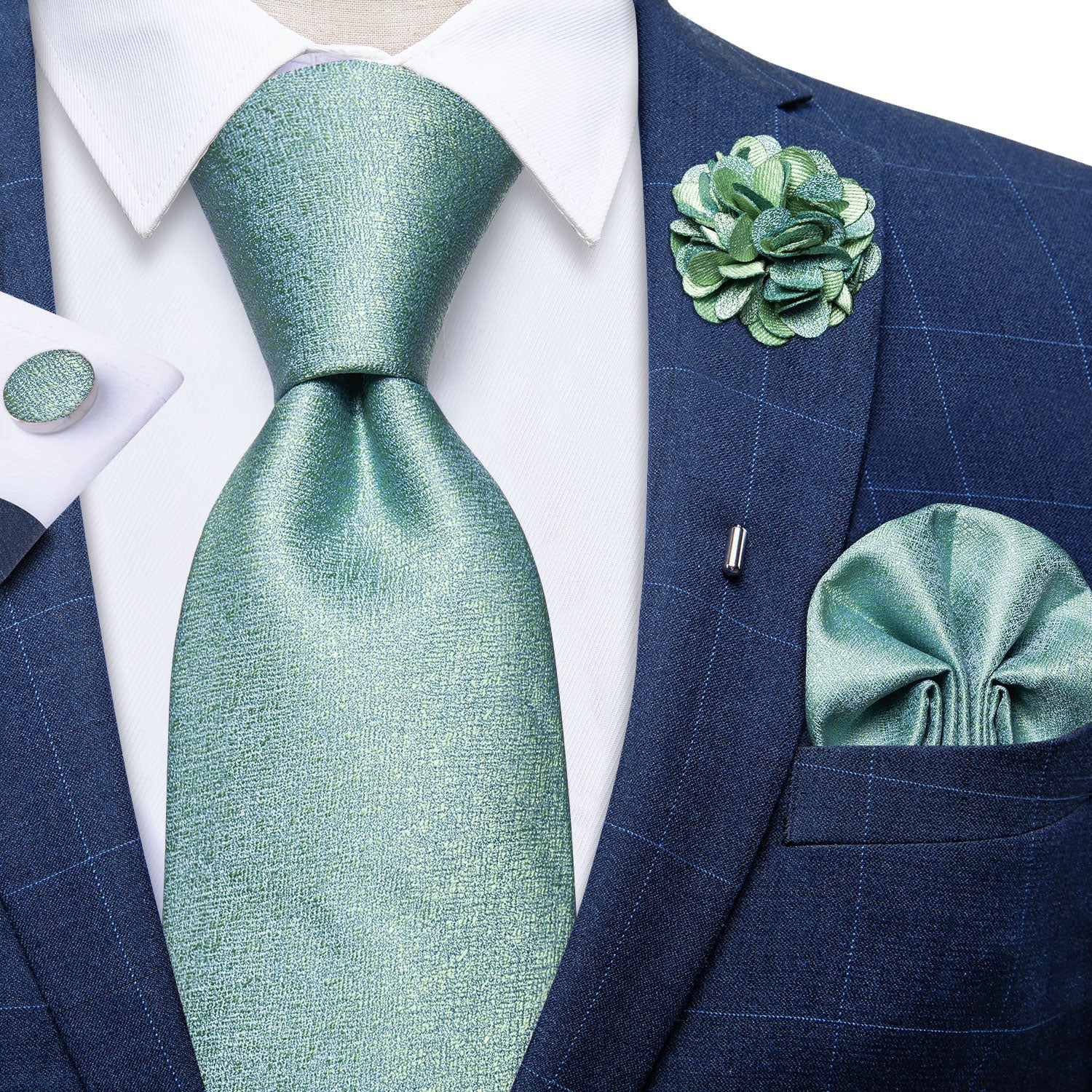 GentCrest Blue Solid Tie with Lapel Pin - Image 1