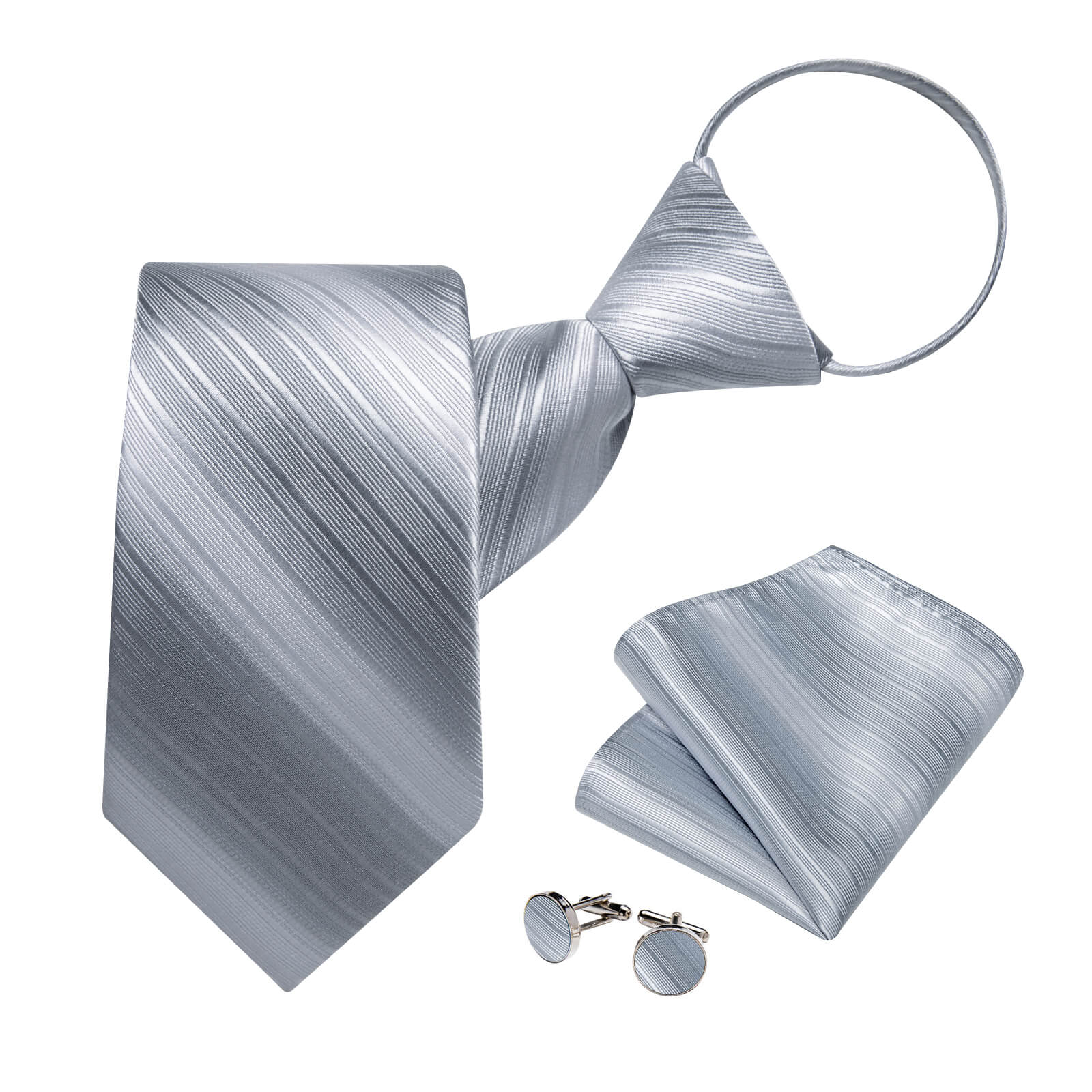 GentCrest Grey Striped Tie Hanky Cufflinks Set - Image 3