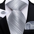 GentCrest Grey Striped Tie Hanky Cufflinks Set - Image 1