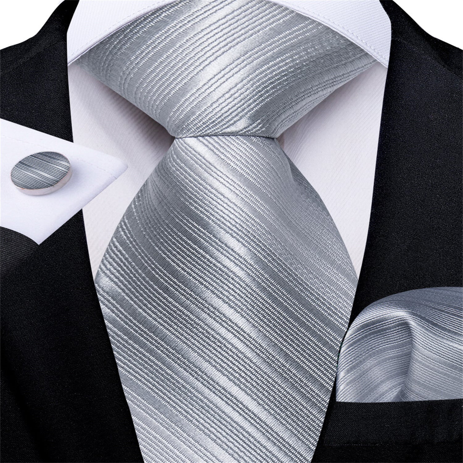 GentCrest Grey Striped Tie Hanky Cufflinks Set - Image 1