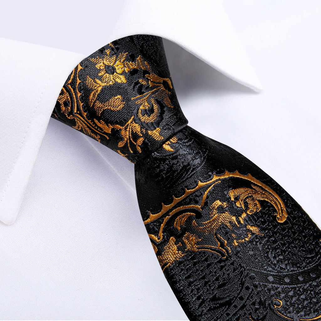 GentCrest Black Floral Tie Hanky Cufflinks Set - Image 2
