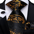 GentCrest Black Floral Tie Hanky Cufflinks Set - Image 1