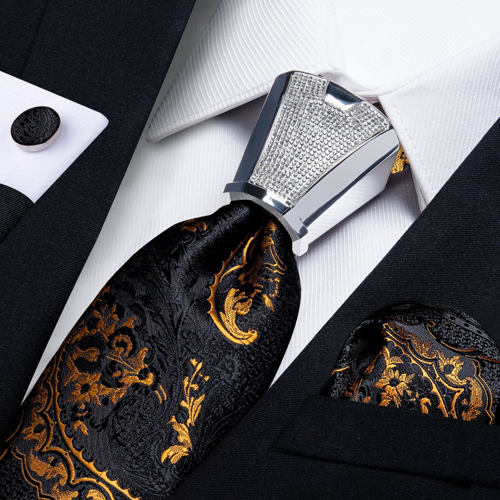 GentCrest Black Paisley Tie with Rings - Image 1