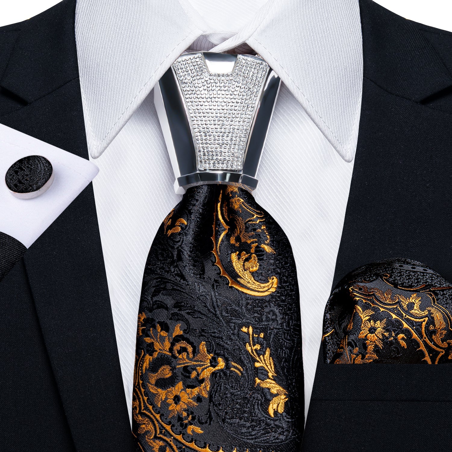 GentCrest Black Paisley Tie with Rings - Image 2