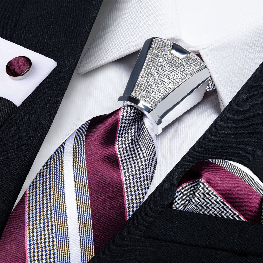 GentCrest Grey Striped Tie with Rings - Image 1