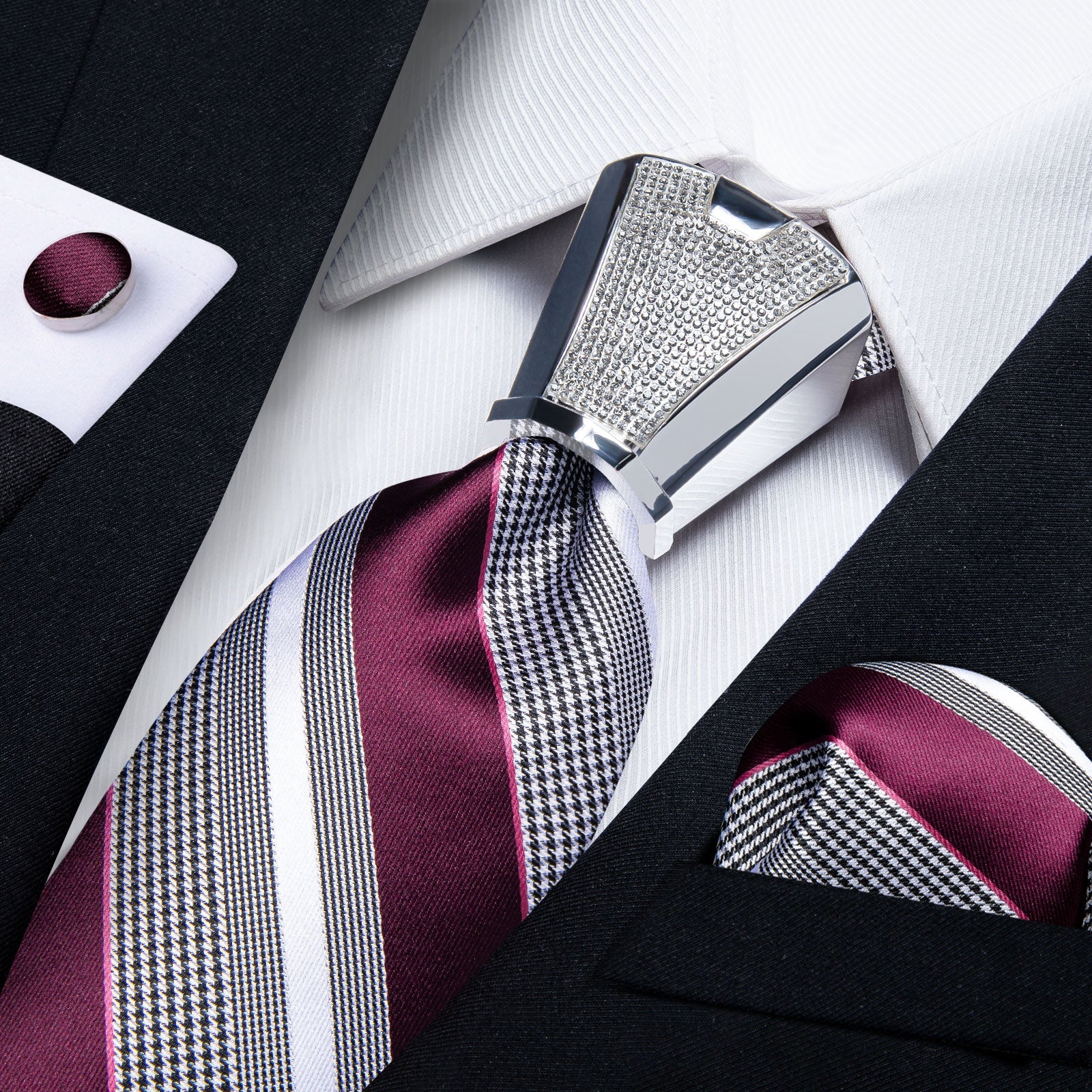 GentCrest Grey Striped Tie with Rings - Image 1