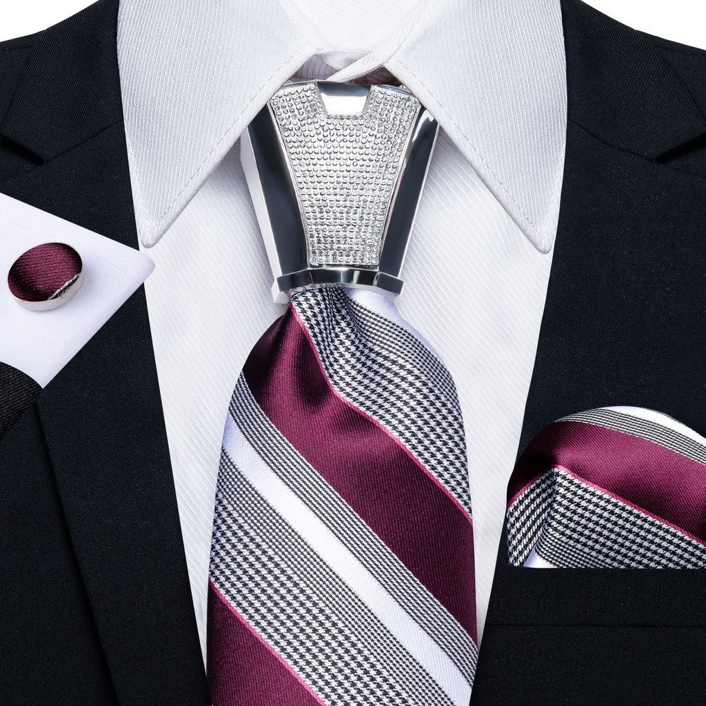 GentCrest Grey Striped Tie with Rings - Image 2