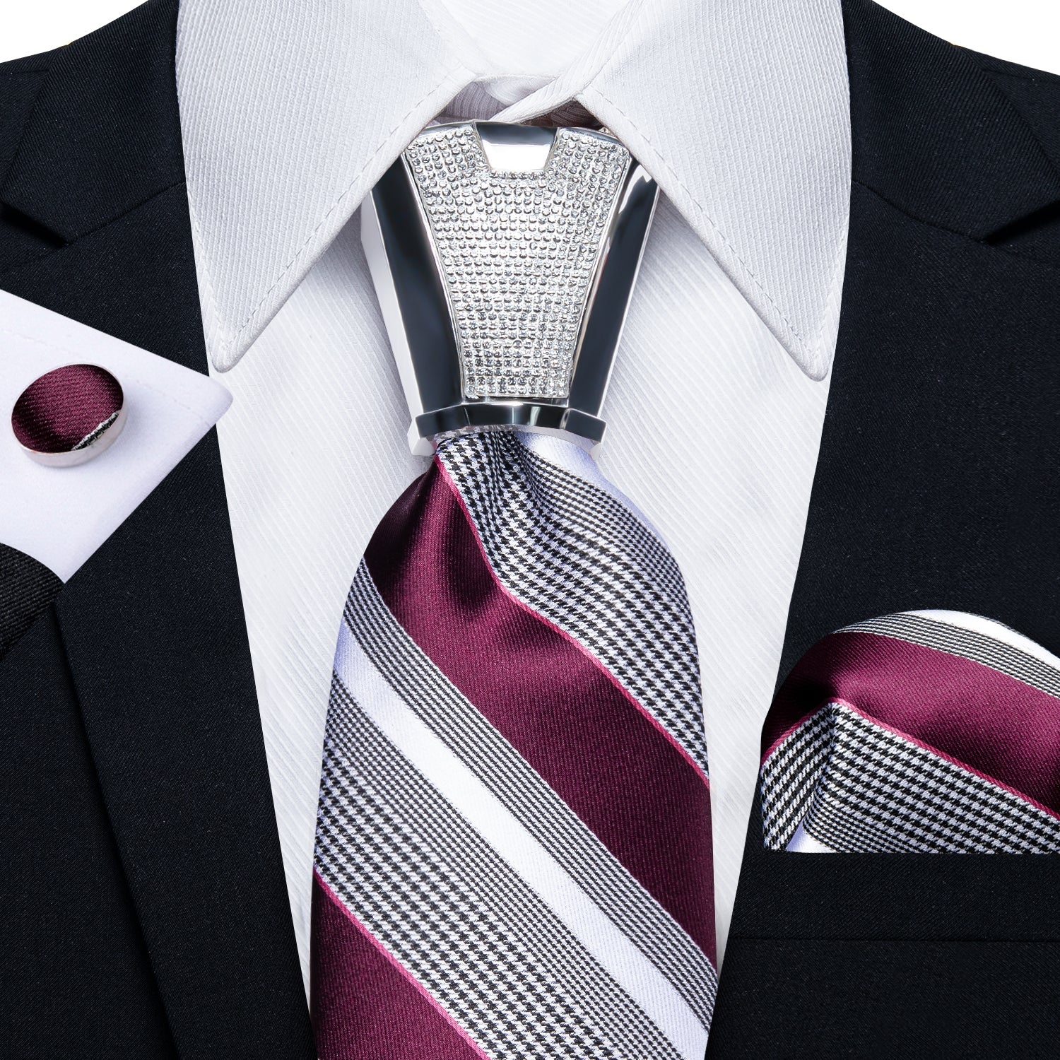 GentCrest Grey Striped Tie with Rings - Image 2