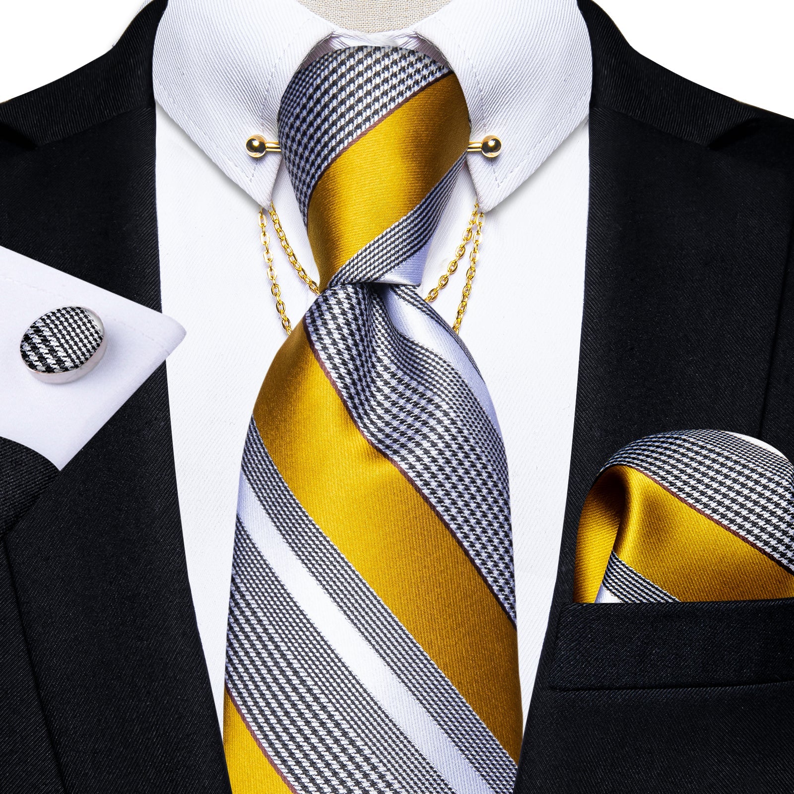 GentCrest Gold Striped Tie with Accessories - Image 2
