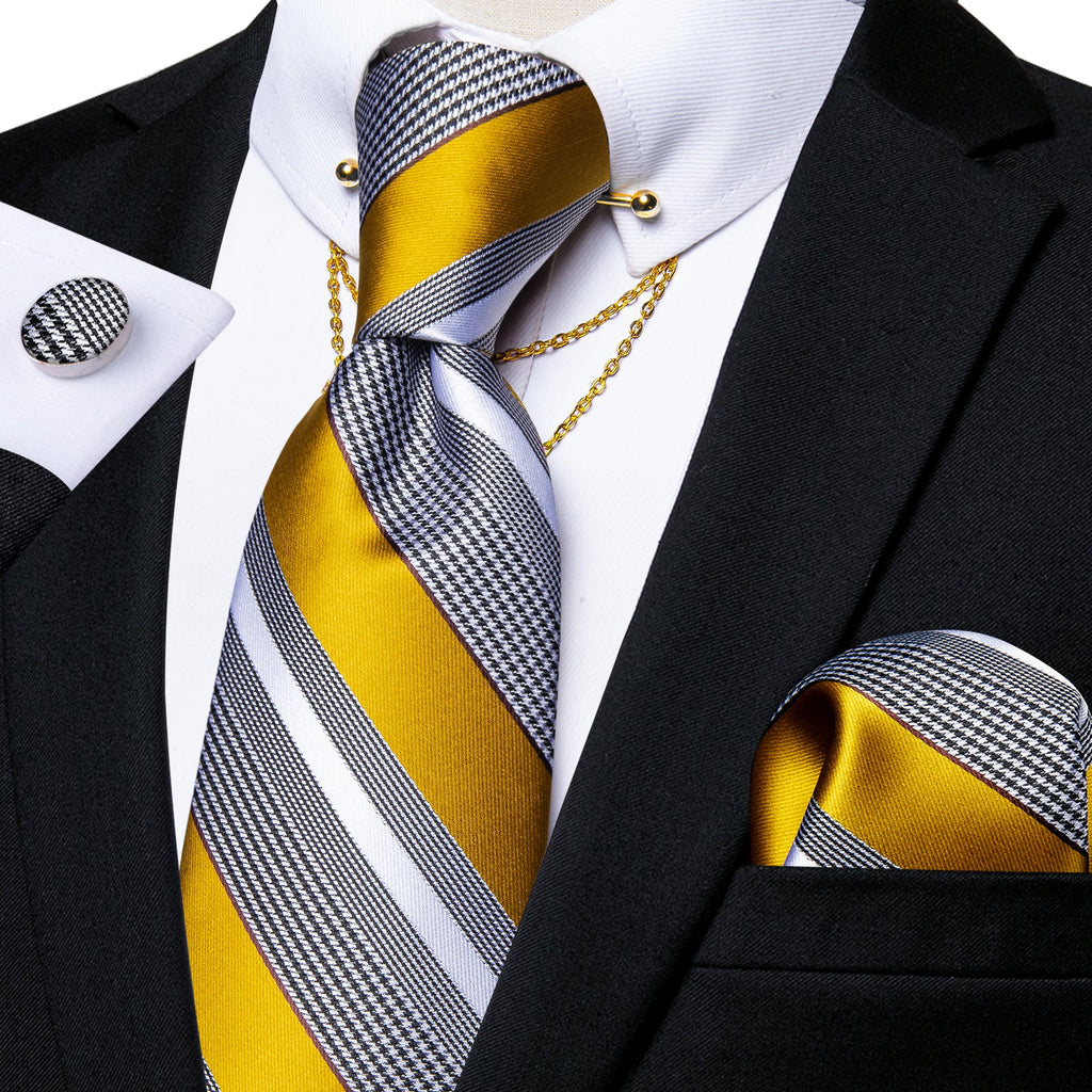 GentCrest Gold Striped Tie with Accessories - Image 1