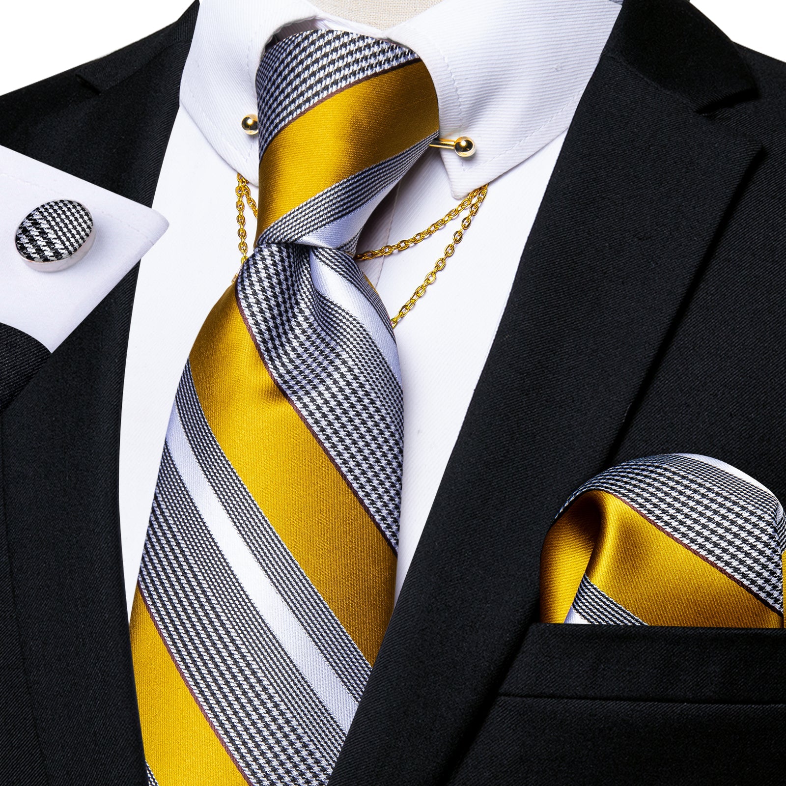 GentCrest Gold Striped Tie with Accessories - Image 1