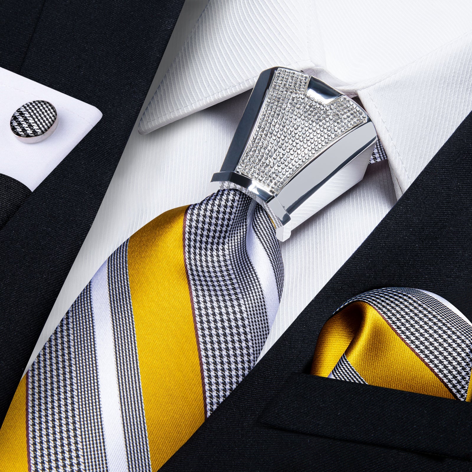 GentCrest Grey Striped Tie with Rings - Image 1