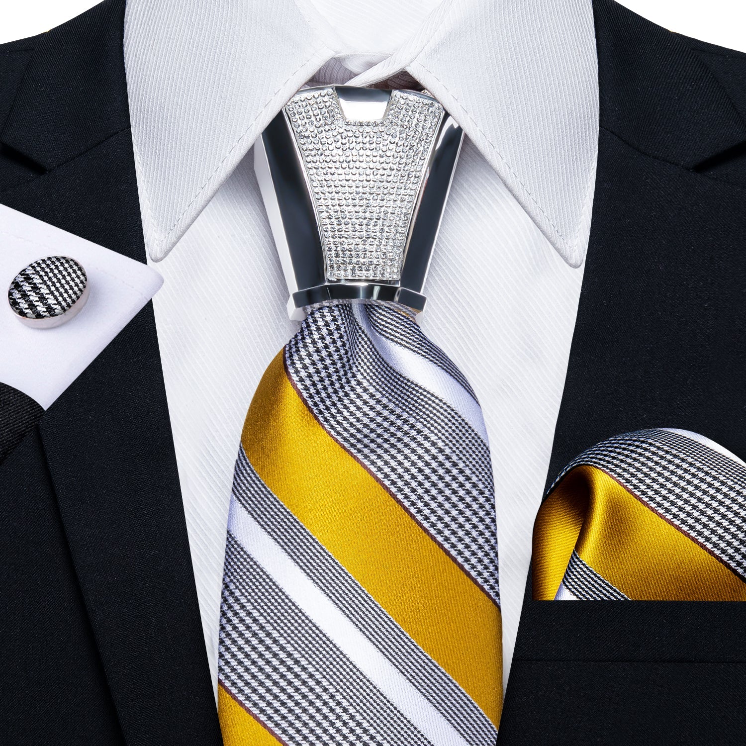 GentCrest Grey Striped Tie with Rings - Image 2