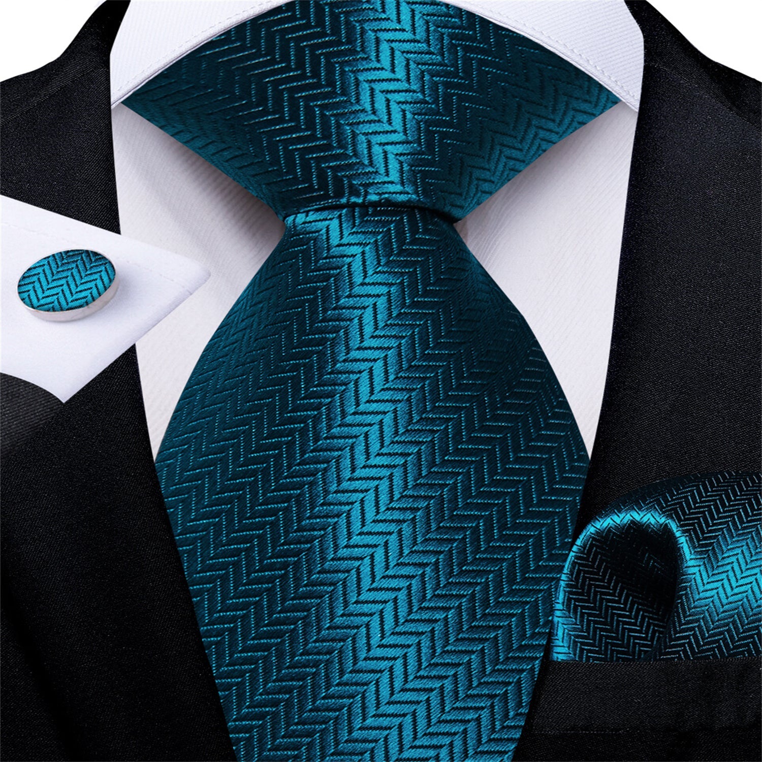 GentCrest Blue Striped Tie Hanky Cufflinks Set - Image 1
