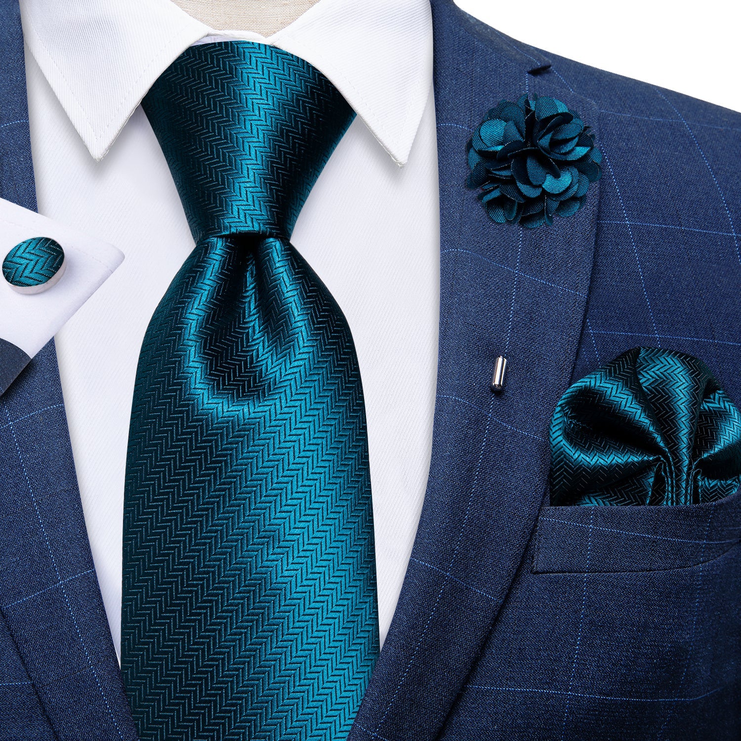 GentCrest Blue Textured Tie with Lapel Pin - Image 1