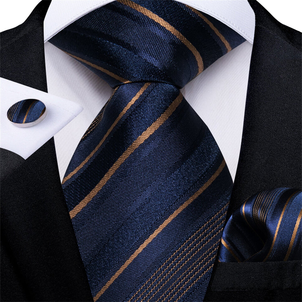 GentCrest Blue Striped Tie Hanky Cufflinks Set - Image 1