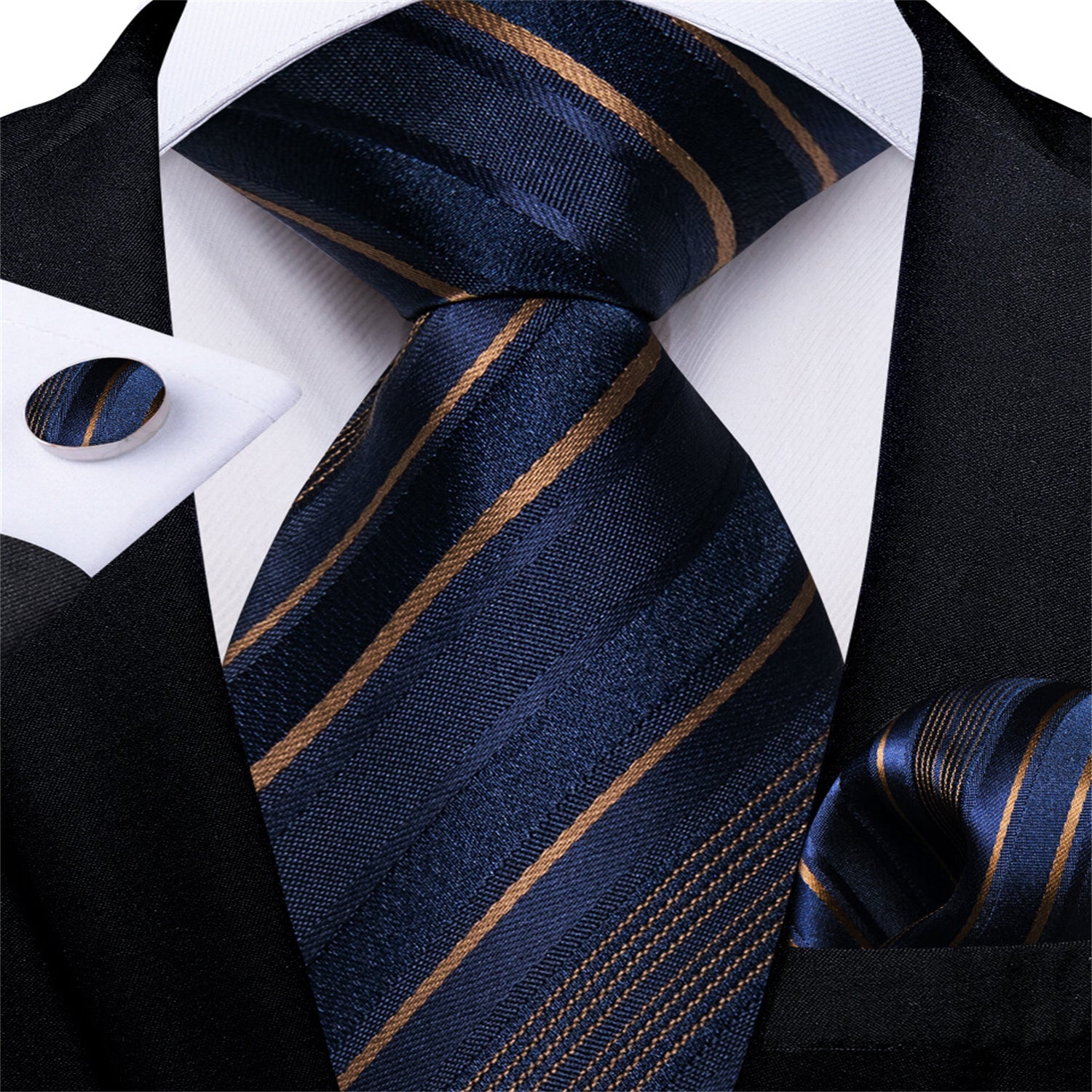 GentCrest Blue Striped Tie Hanky Cufflinks Set - Image 1