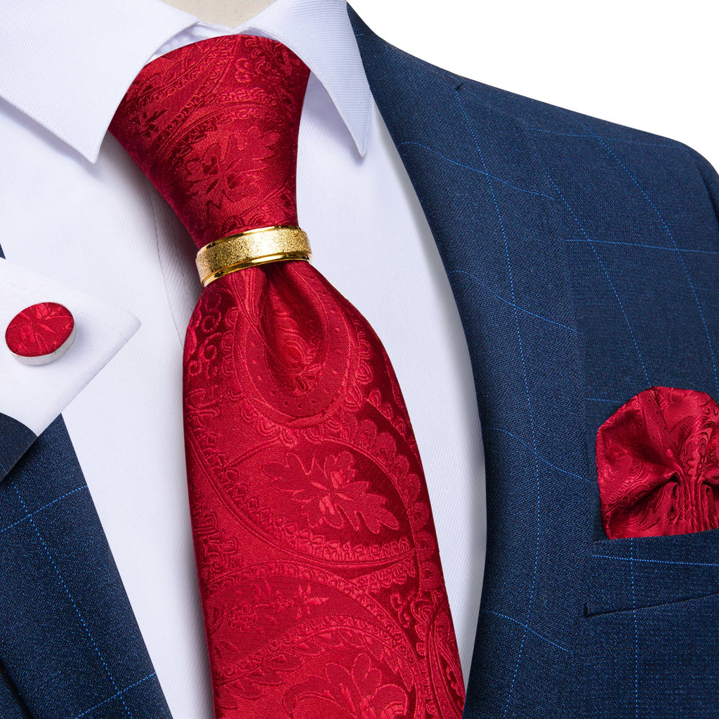 GentCrest Red Paisley Tie with Rings - Image 1