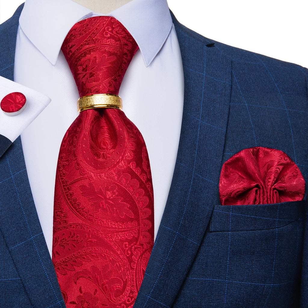 GentCrest Red Paisley Tie with Rings - Image 4