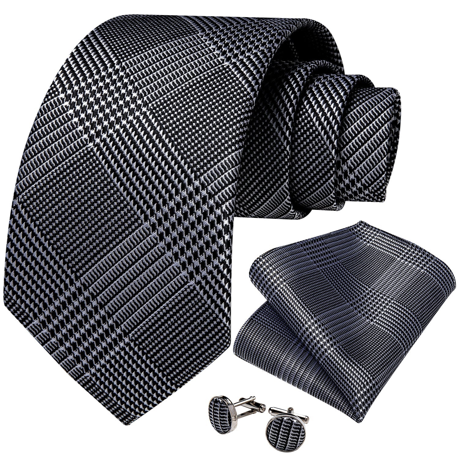 GentCrest Black Plaid Tie with Rings - Image 3