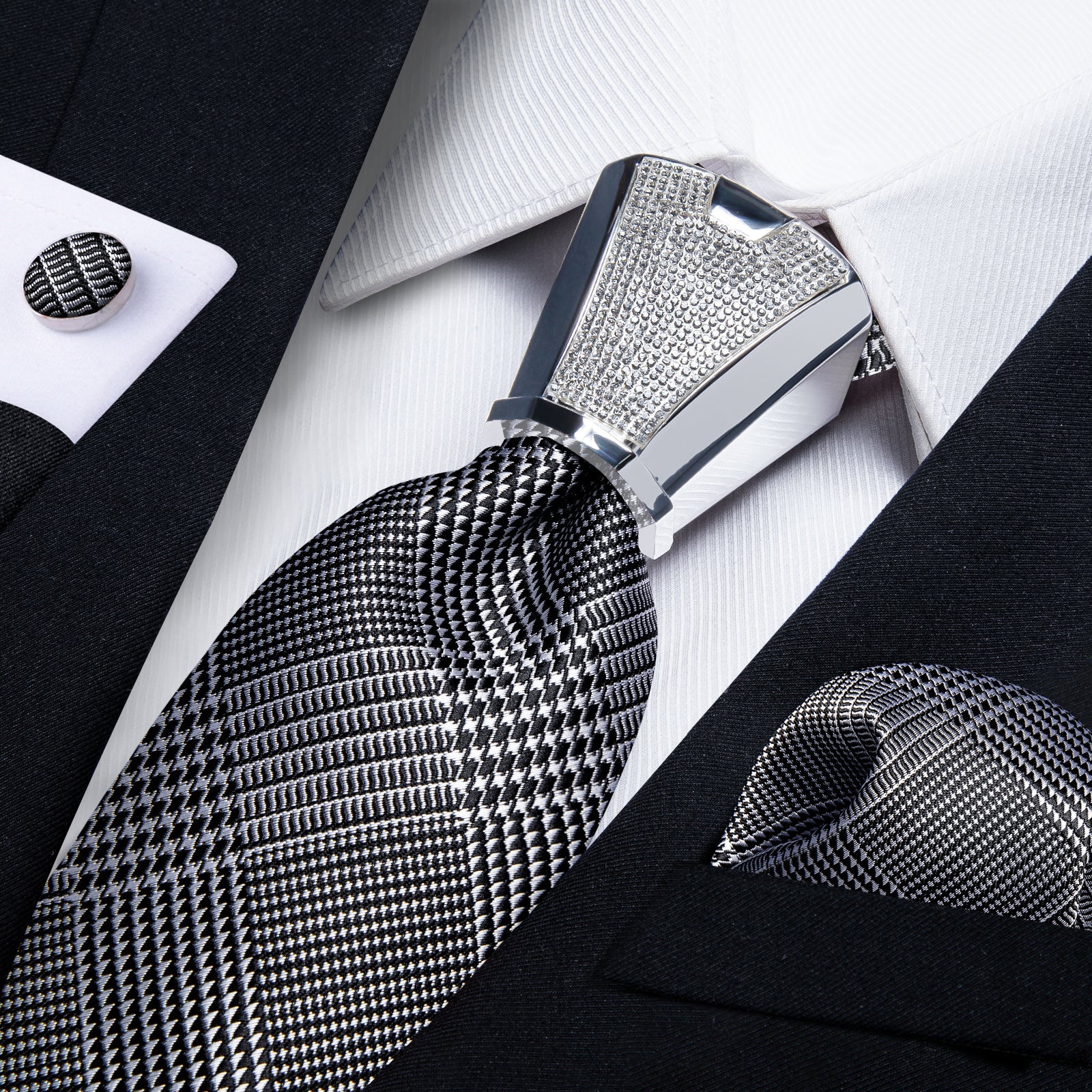 GentCrest Black Plaid Tie with Rings - Image 1