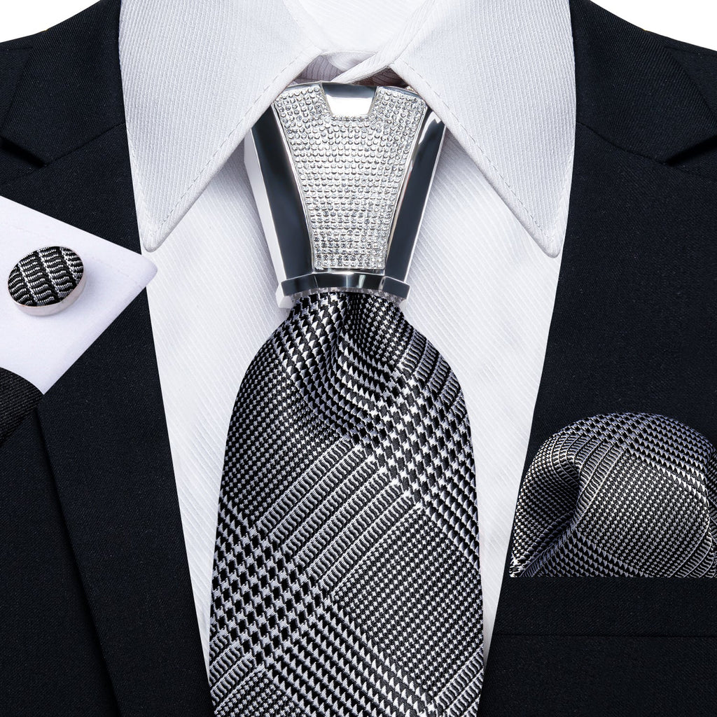 GentCrest Black Plaid Tie with Rings - Image 2