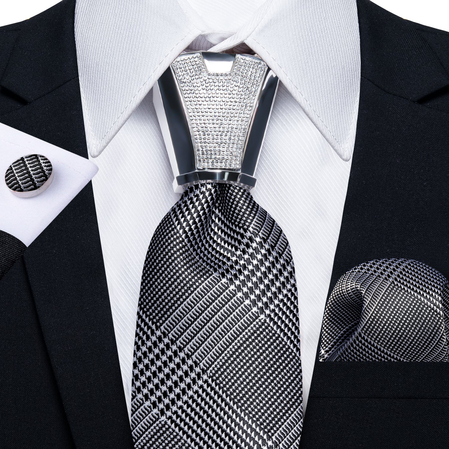GentCrest Black Plaid Tie with Rings - Image 2