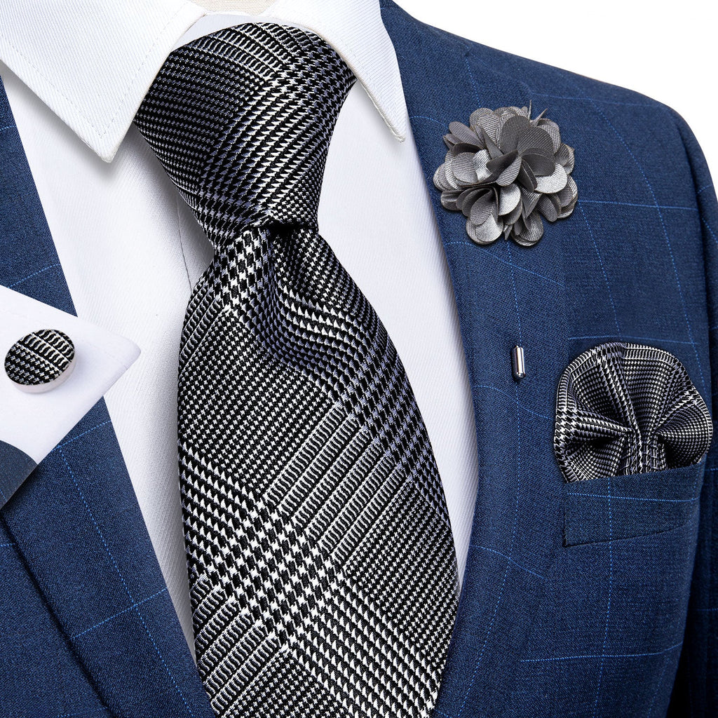 GentCrest Black Plaid Tie with Lapel Pin - Image 2