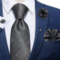 GentCrest Black Plaid Tie with Lapel Pin - Image 1