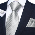GentCrest Silver Striped Tie Hanky Cufflinks Set - Image 1