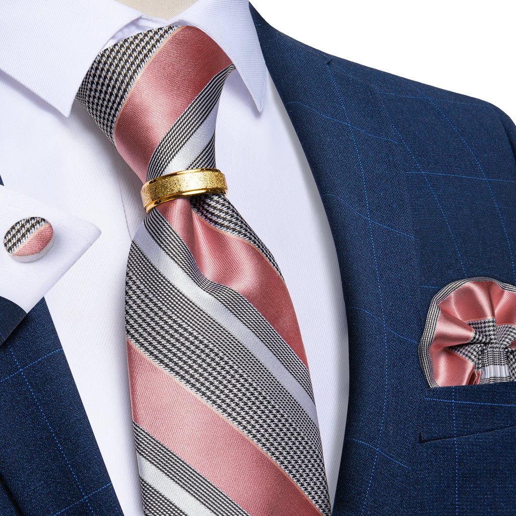GentCrest Pink Striped Tie with Rings - Image 1