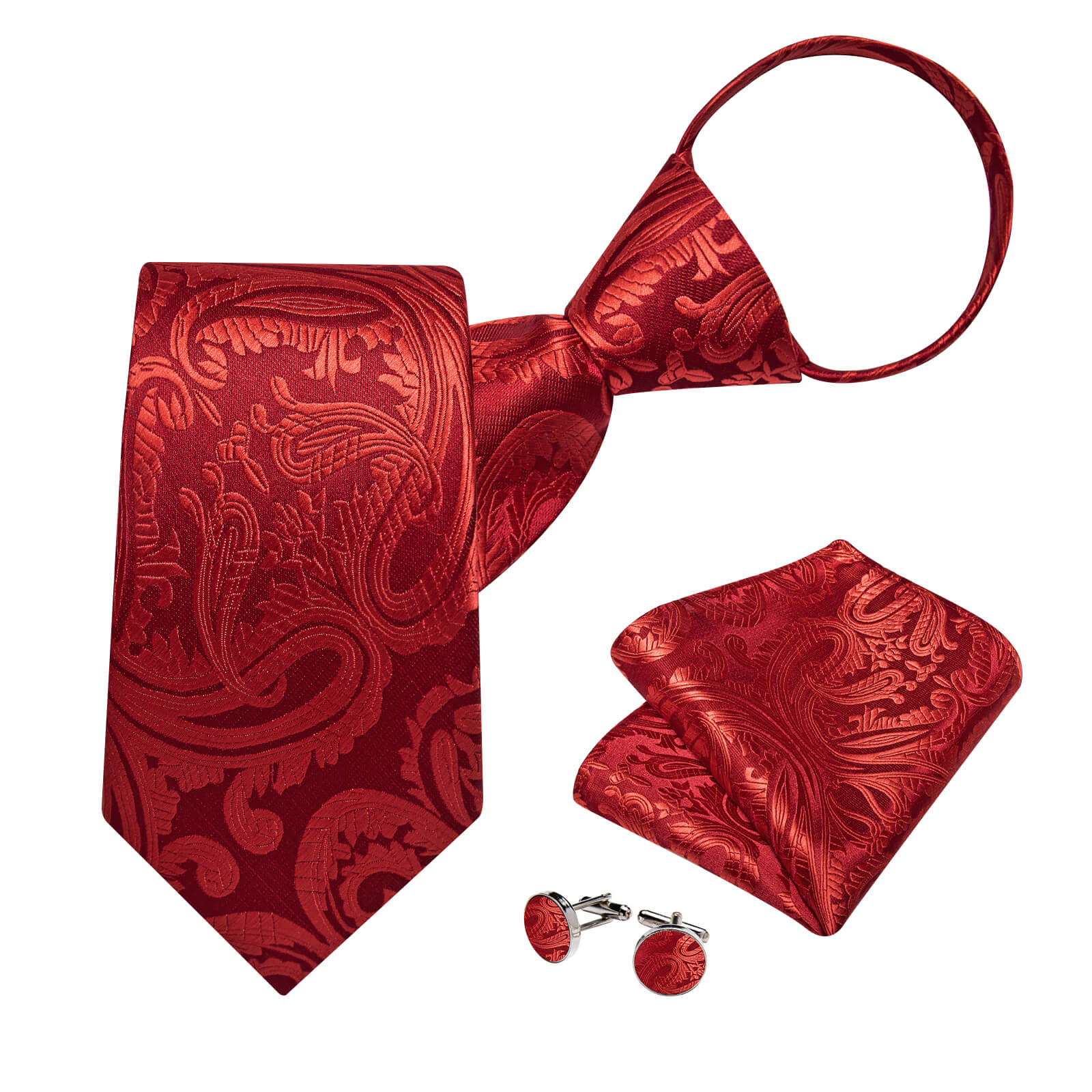 GentCrest Red Paisley Tie Hanky Cufflinks Set - Image 3