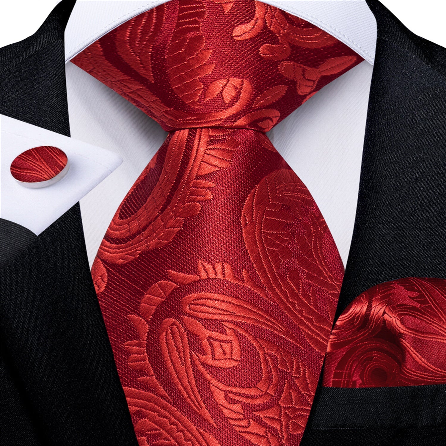 GentCrest Red Paisley Tie Hanky Cufflinks Set - Image 1