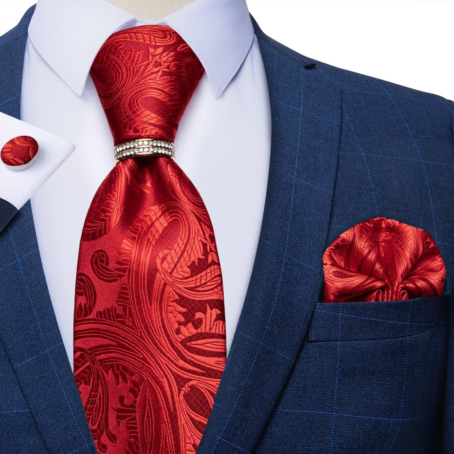 GentCrest Red Paisley Tie with Rings - Image 2