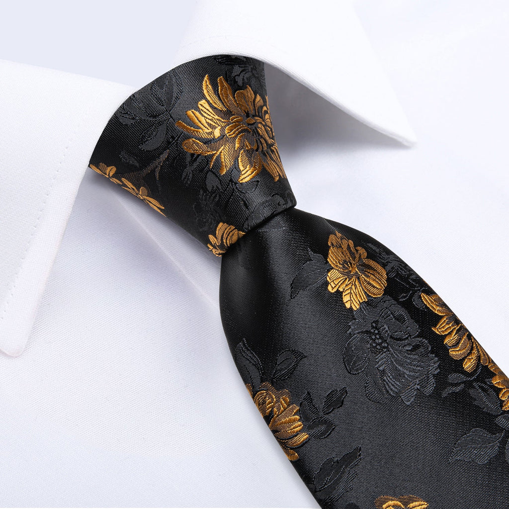 GentCrest Black Floral Tie with Rings - Image 6