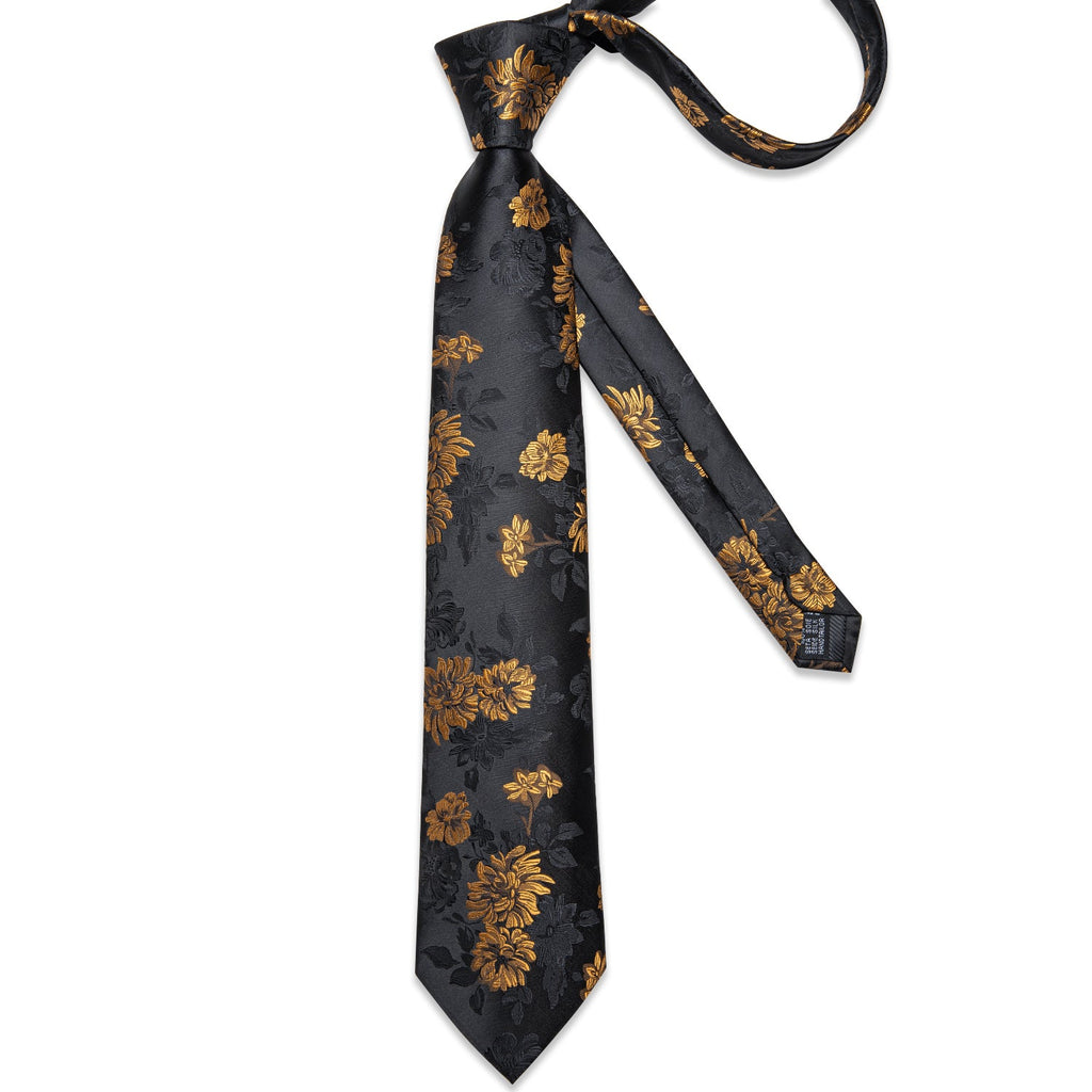 GentCrest Black Floral Tie with Rings - Image 9