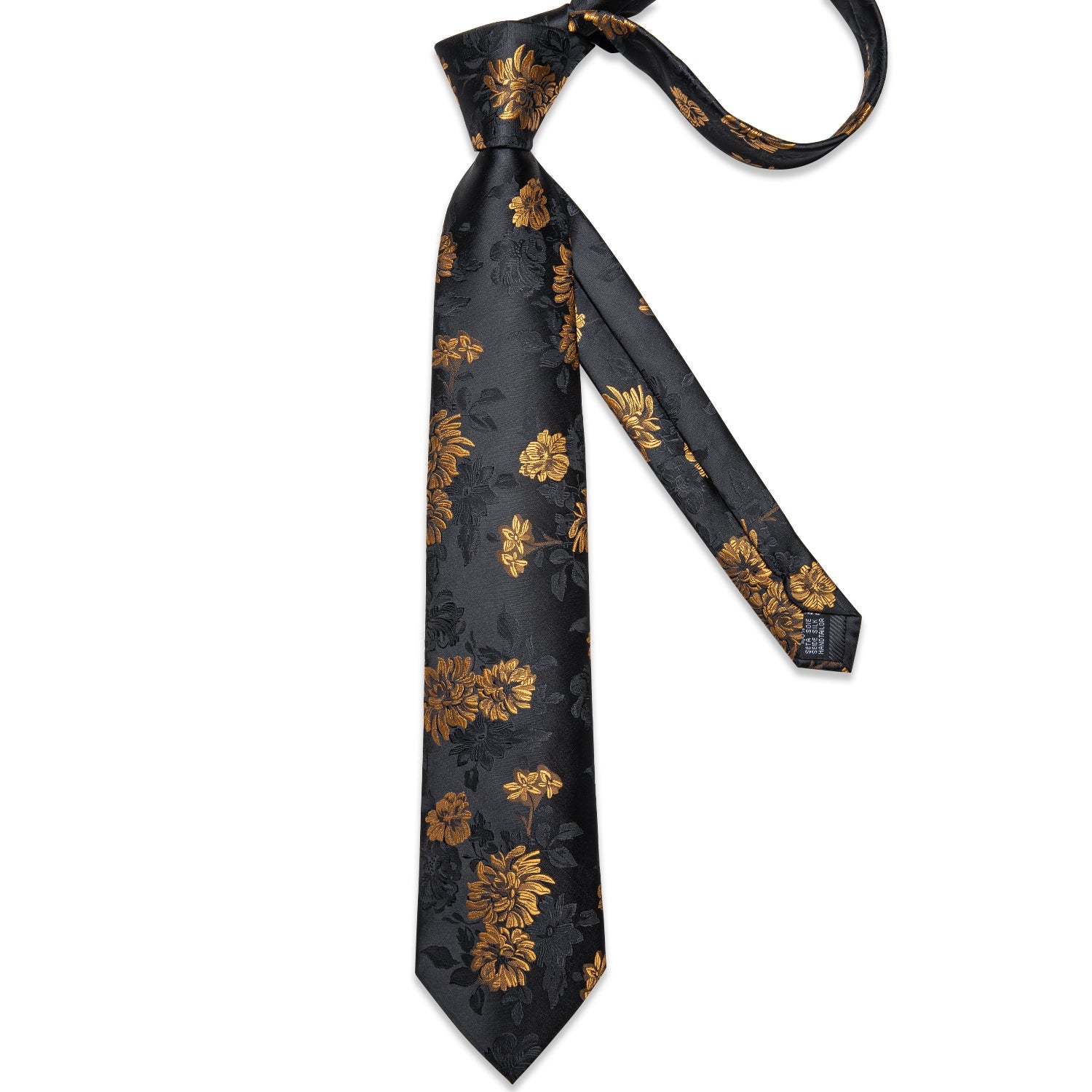 GentCrest Black Floral Tie with Rings - Image 9