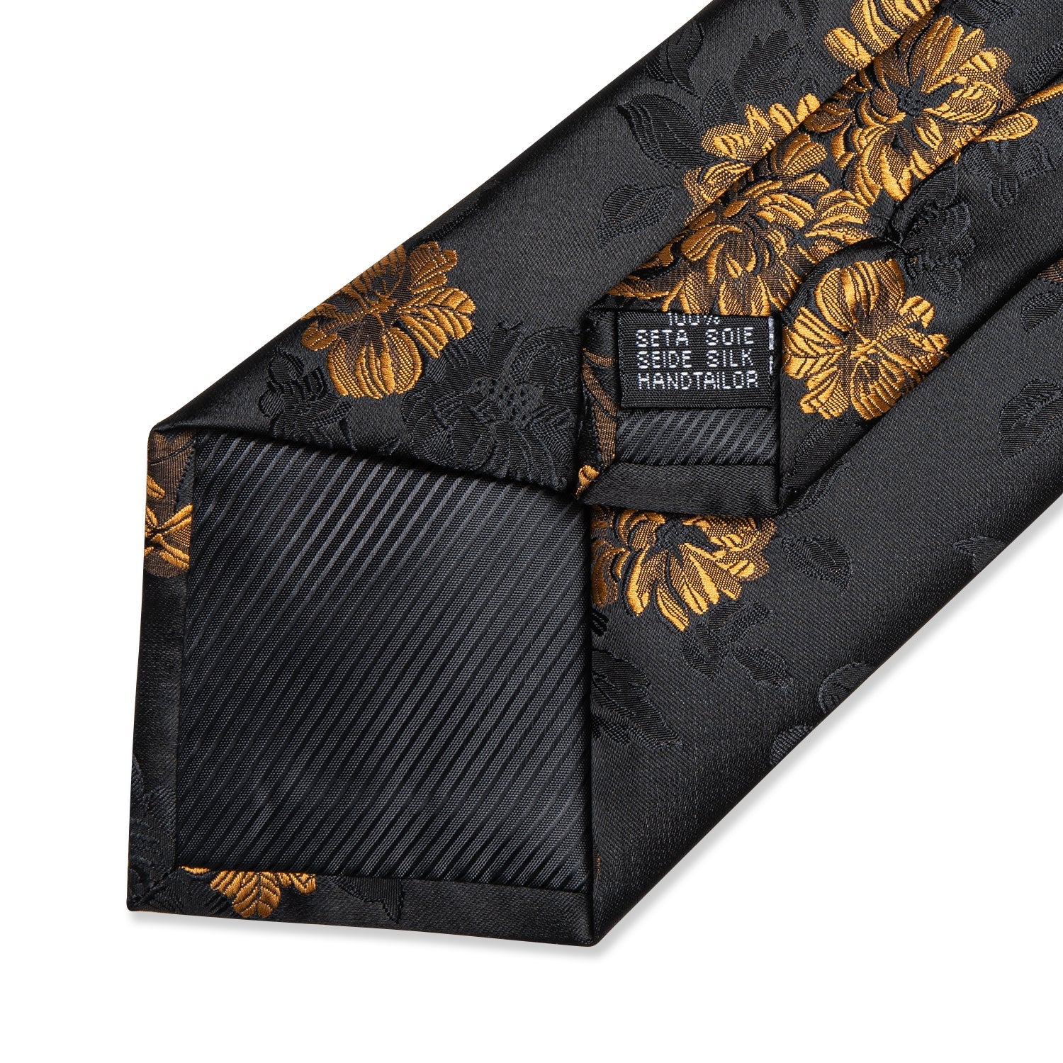 GentCrest Black Floral Tie with Rings - Image 7