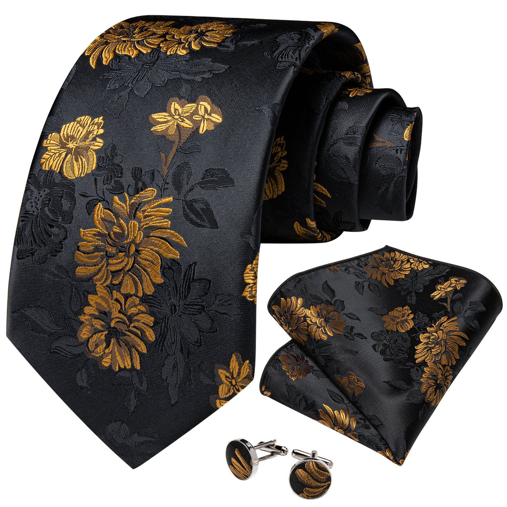 GentCrest Black Floral Tie with Rings - Image 8