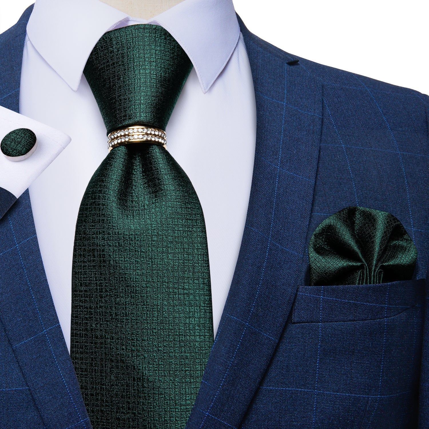 GentCrest Green Plaid Tie with Rings - Image 2