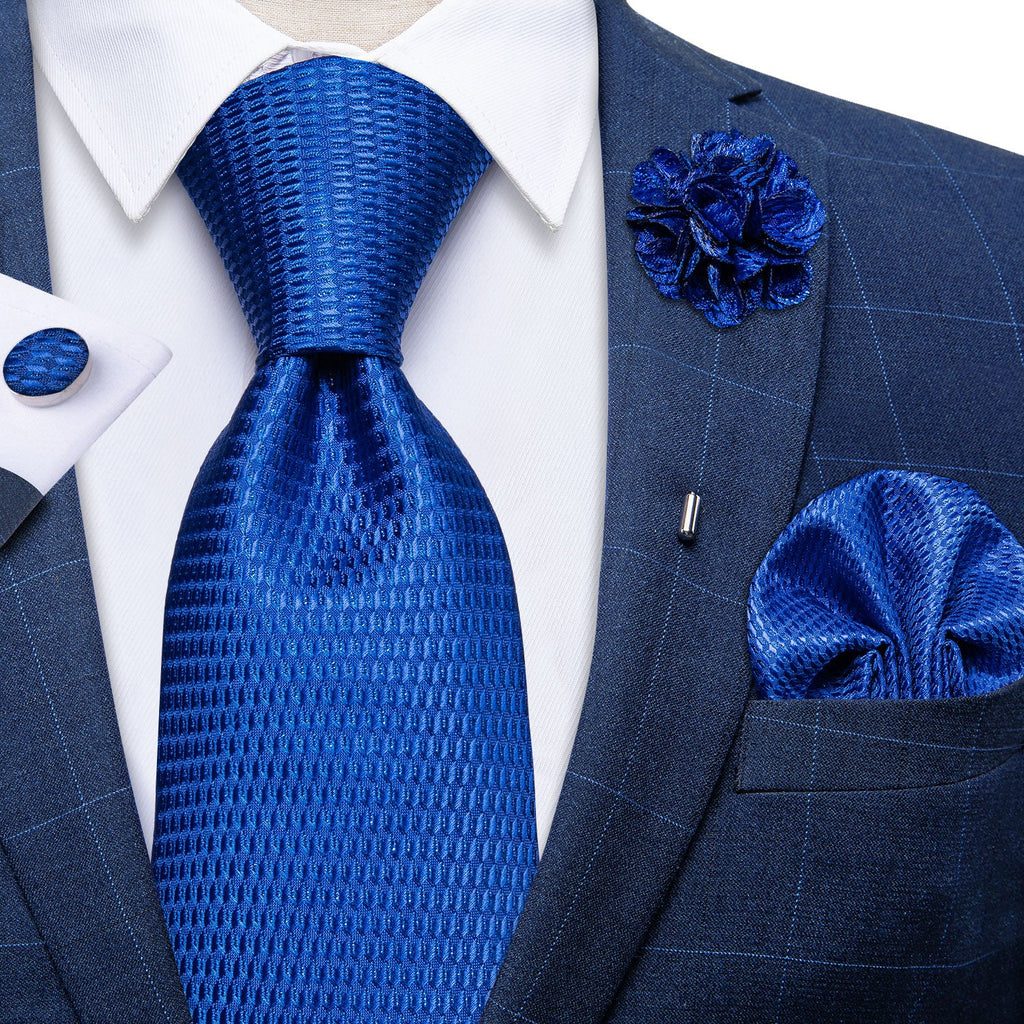 GentCrest Blue Plaid Tie with Lapel Pin - Image 1