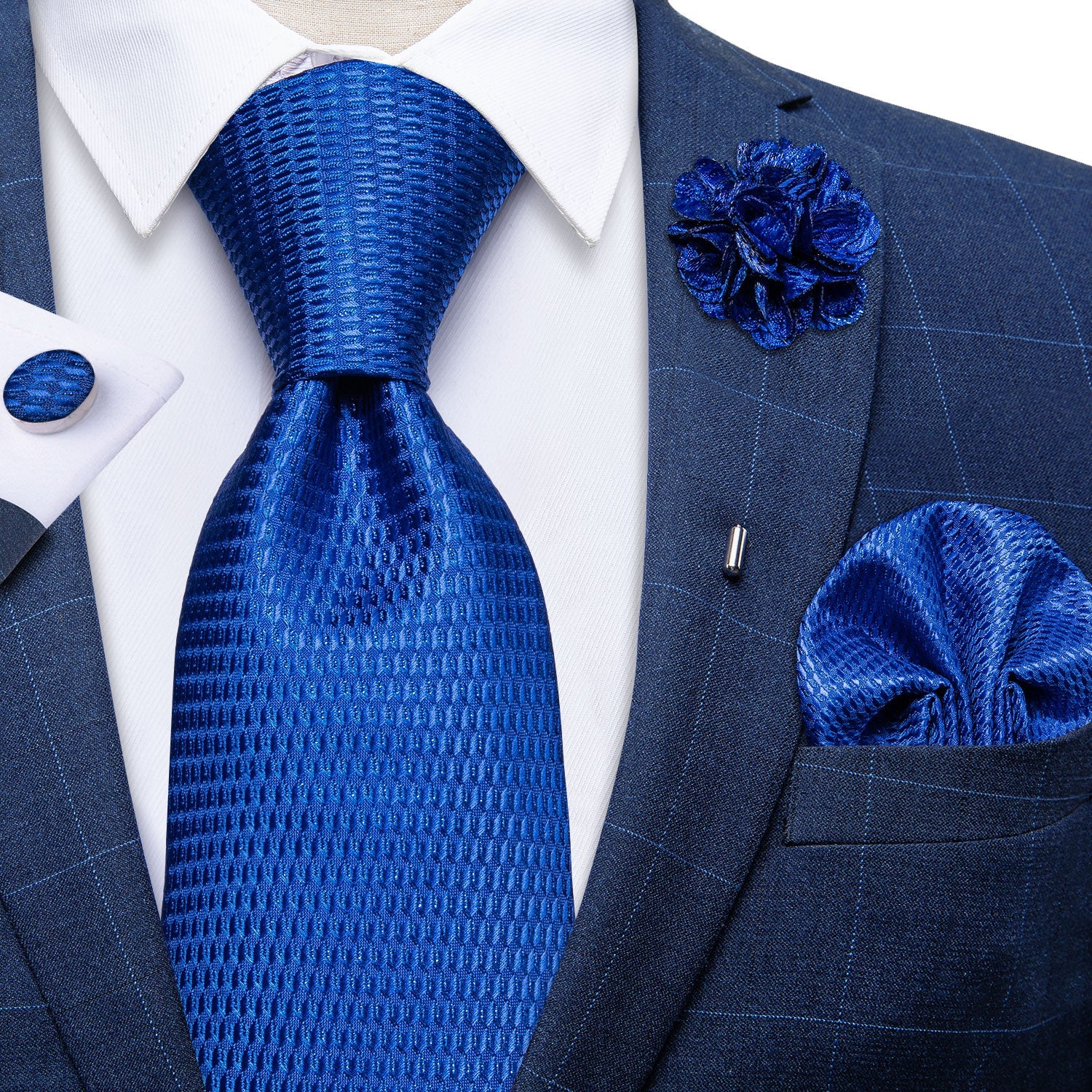 GentCrest Blue Plaid Tie with Lapel Pin - Image 1