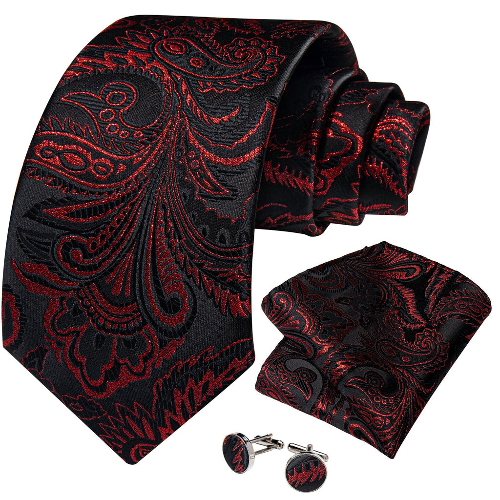 GentCrest Black Paisley Tie Hanky Cufflinks Set - Image 2